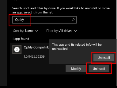 Optify uninstall 3